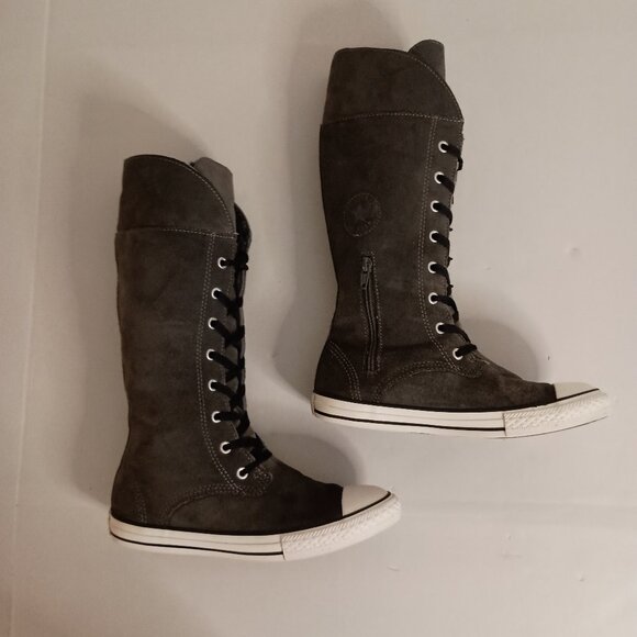 Converse All Star Tall Sneakers Gray Suede High Top Women Size 6 / Junior Size 4 - Picture 5 of 16